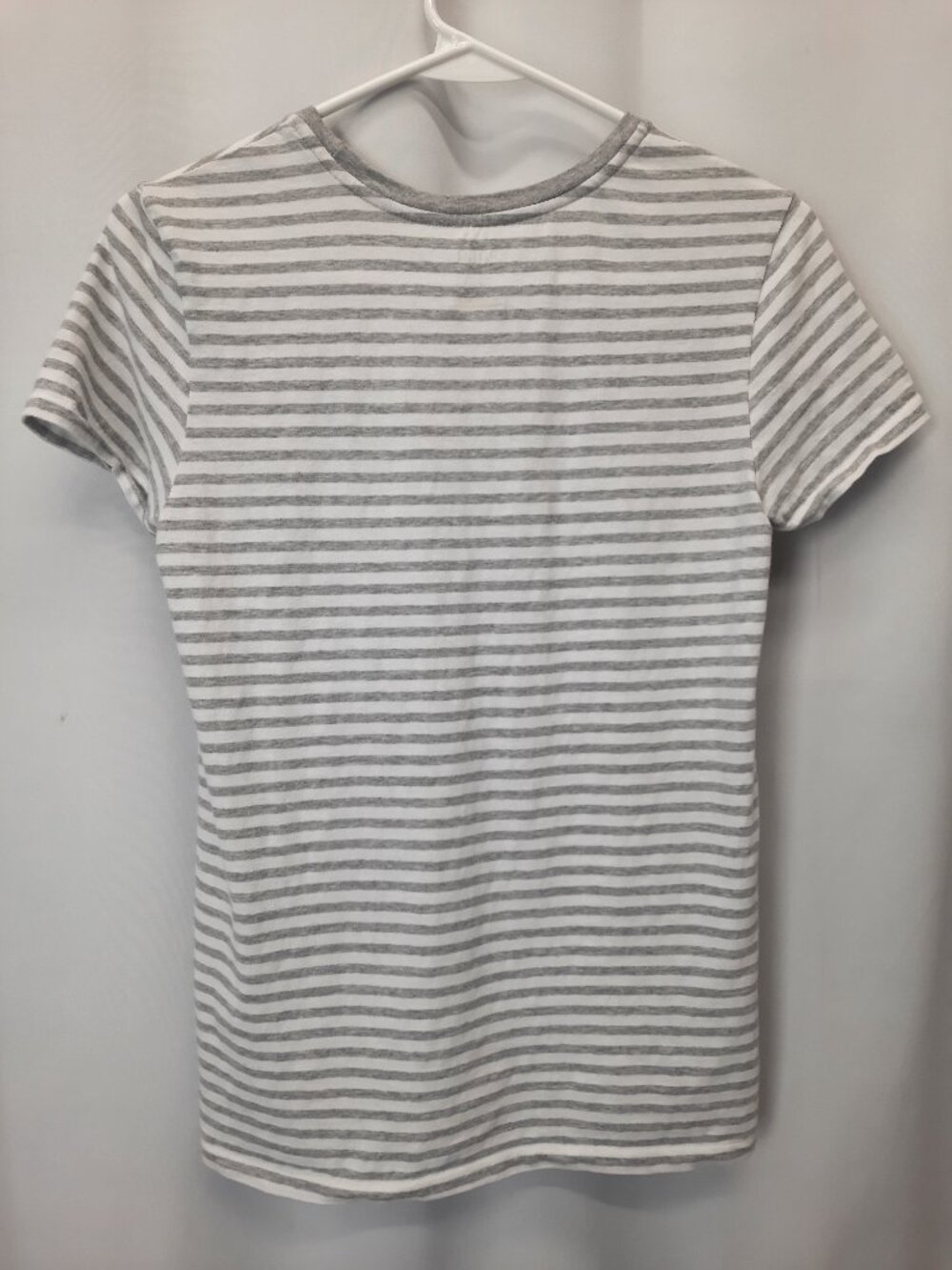 Polo Ralph Lauren Women’s Medium Gray White Striped Short Sleeve Shirt Retro y2k - Picture 2 of 7